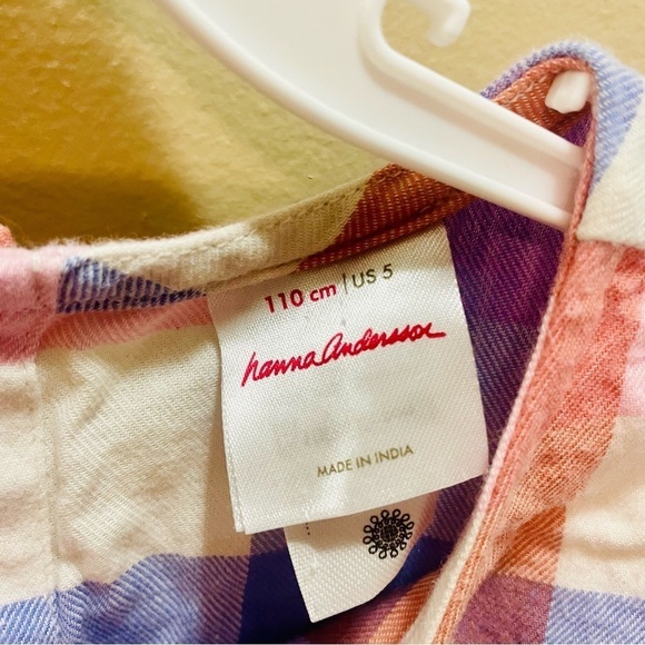 Hanna Andersson Orange and Purple Check Flannel Dress Size 5 - Picture 4 of 7